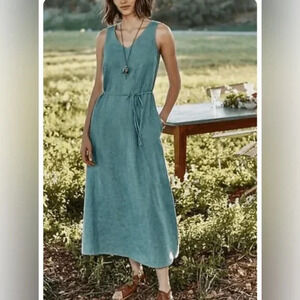 J Jill Sleeveless Dress Womens S Linin Blend Teal V Neck Pockets Lase